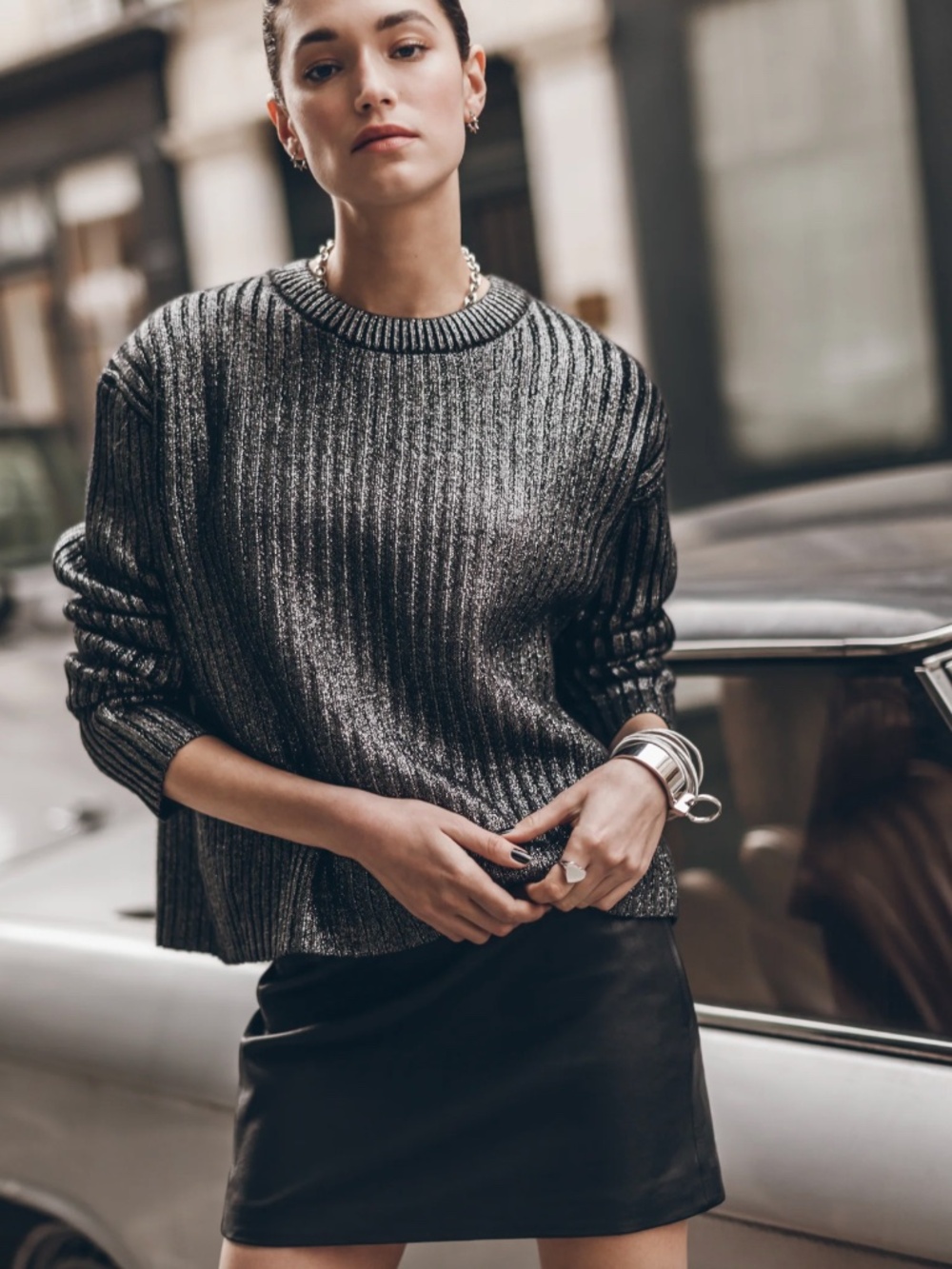 MIKUTA The Silver Coated Knitted Sweater - size M